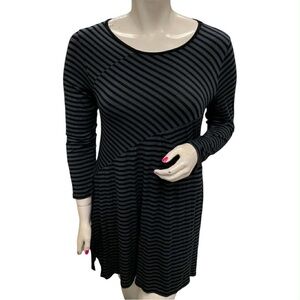 Elegant Black Striped Long Sleeve Dress Size XL